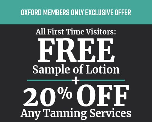Free sample of lotion and 20% off any tanning services