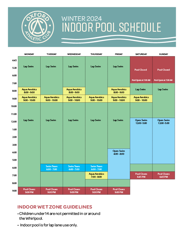 Winter 2024 Indoor Pool Schedule